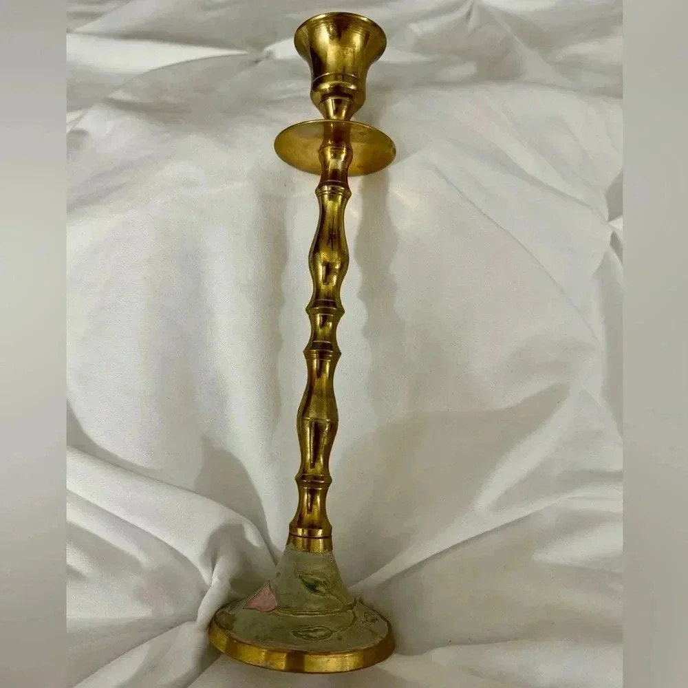 Vintage Brass Etched Taper Candlestick MCM 80’s 90’s Decor Cottagecore Granny - Picture 7 of 12